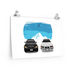 CoMorgan Scott | 2007 Gun metal grey 328i BMW  1999 White 323i BMW | Poster