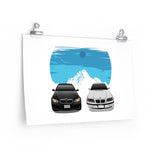 CoMorgan Scott | 2007 Gun metal grey 328i BMW  1999 White 323i BMW | Poster