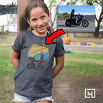 motorbikes custom print for kids unisex t-shirt mockup navy
