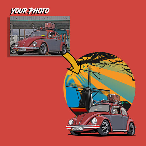 classic cars custom digital drawing mockup