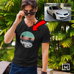 kdm custom print v-neck t-shirt mockup black